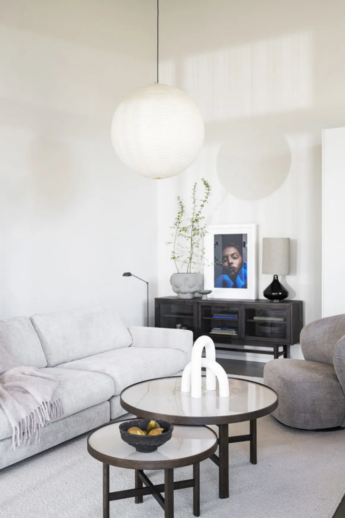 Marsden soffbord runt Ø60 beige keramik/brun ek