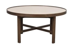 Marsden soffbord runt Ø90 beige keramik/brun ek