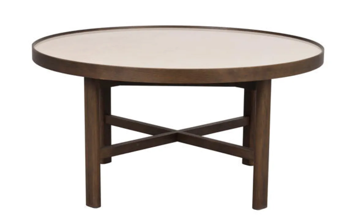 Marsden soffbord runt Ø90 beige keramik/brun ek