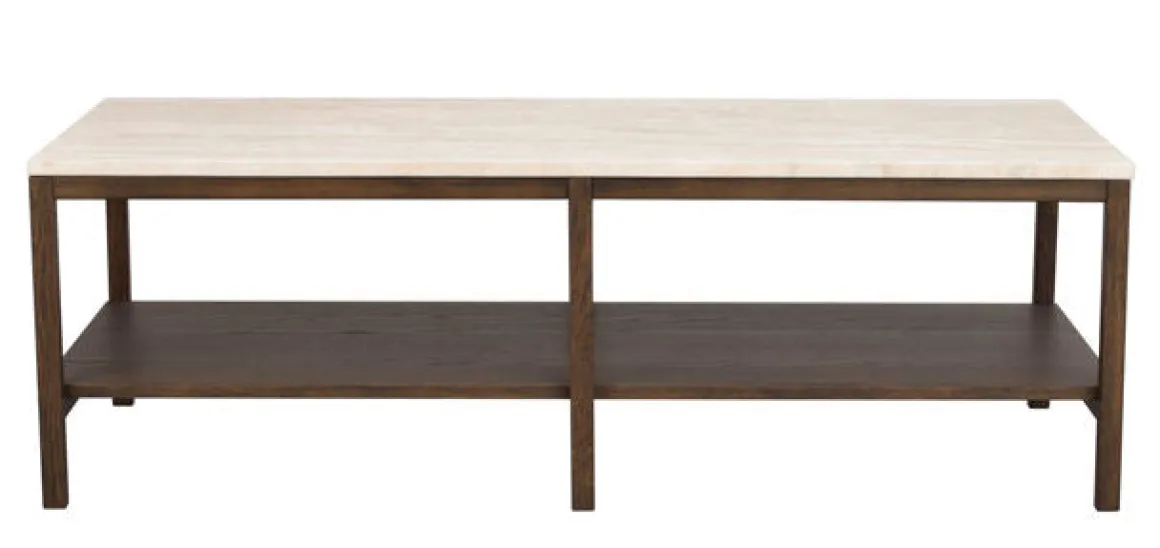 Orwel soffbord 140x60 beige travertin/brun ek