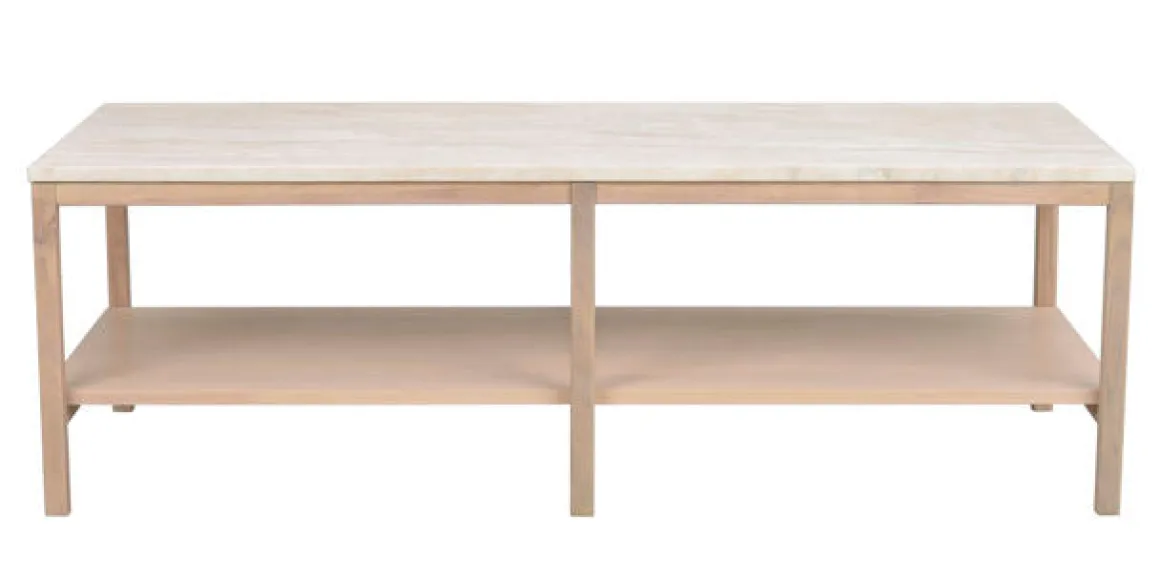 Orwel soffbord 140x60 beige travertin/vitpigmenterad ek
