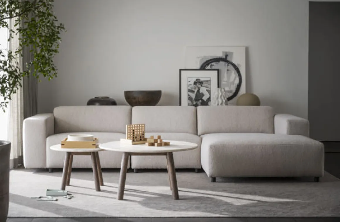Taransay soffbord Ø60 beige travertin/brun ek