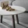 Taransay soffbord Ø90 beige travertin/brun ek