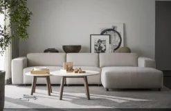 Taransay soffbord Ø90 beige travertin/brun ek