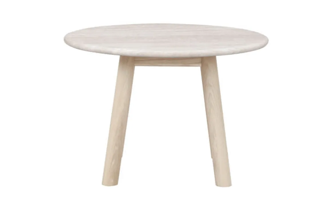 Taransay soffbord Ø60 beige travertin/vitpigmenterad ek