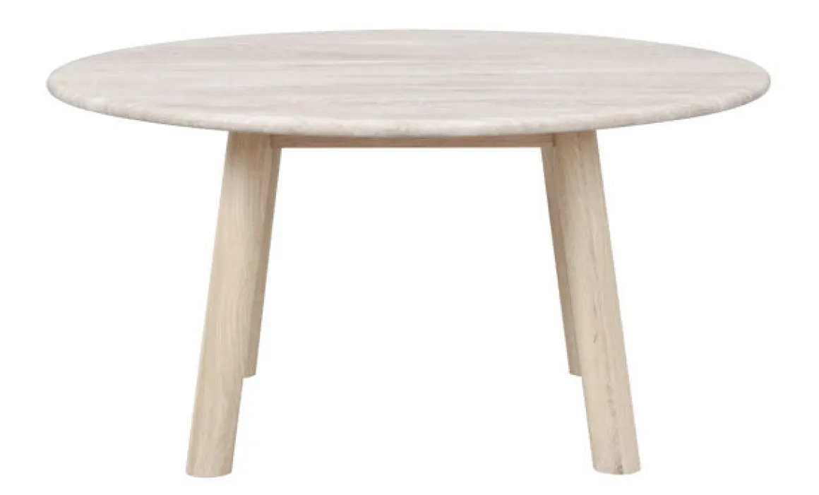 Taransay soffbord Ø90 beige travertin/vitpigmenterad ek
